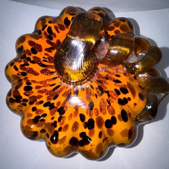 Hand Blown Orange Brown Glass Pumpkin Long Stem Autumn 9" X 7" Thanksgiving - Picture 4 of 13